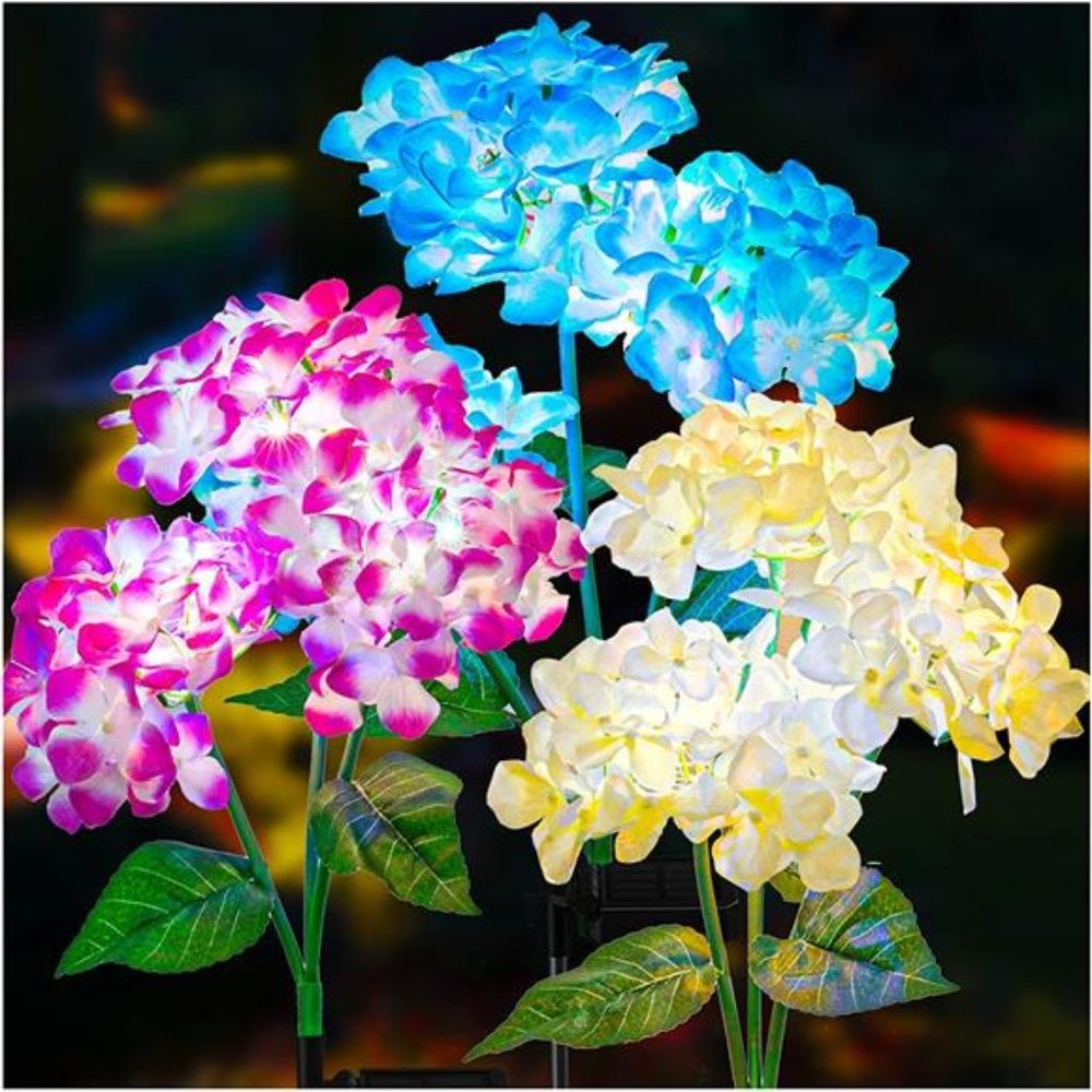 3 Pack  Solar Lights Outdoor, Colorful Lights, Hydrangea Flower Lights